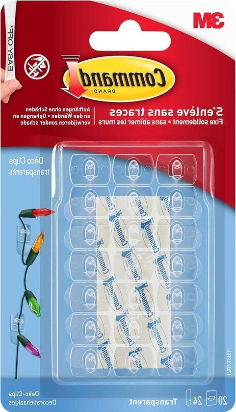 Decorative clips - set di 20 mini ganci - 24 piccole strisce adesiva - trasparente - clip di appendi decorativo - illuminazione di Natale - colla per parete - appendi senza danneggiare - piccola clip adesiva