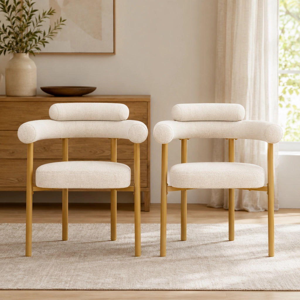 Sedia 70x62x84 cm con schienale ergonomico e seduta ampia in velluto beige e oro