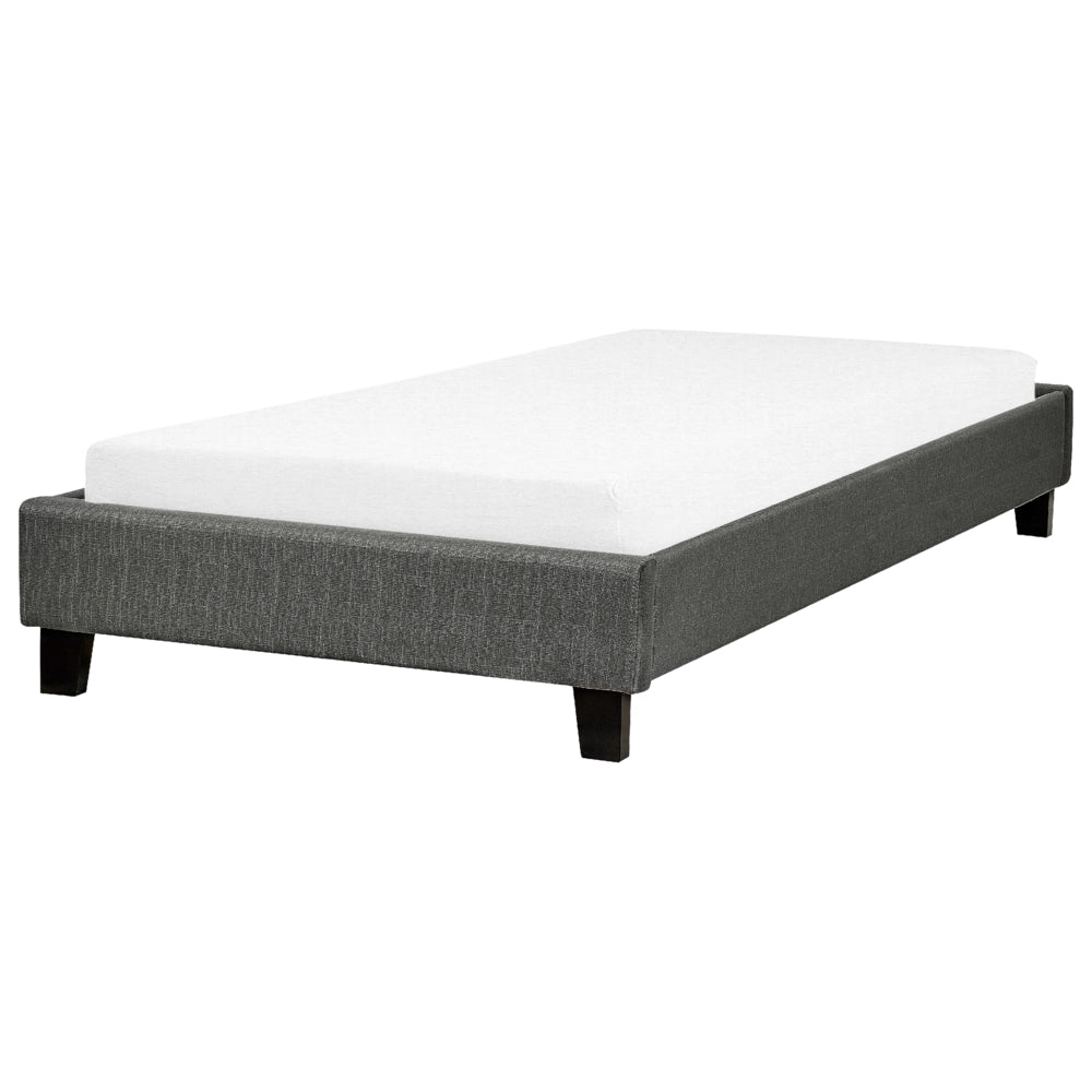 Letto singolo 90 x 200 in tessuto grigio con rete a doghe senza testiera