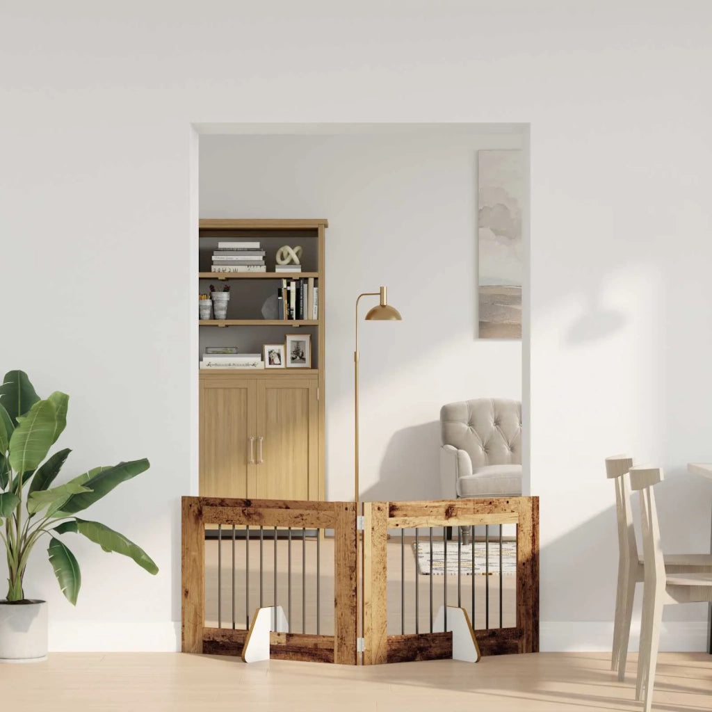 Cancello per cani con supporti 2 pz Legno antico 80 x 60 cm CFW2593585
