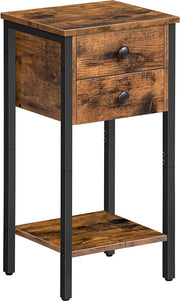 Tavolo supplementare con prese, cassettone notturno, tavolo salotto alto, tavolo soggiorno con assi di appoggio, grande spazio di archiviazione, telaio metallico, robusto e stabile, spazievitore, tavolo salotto grande con cassetti e ripiani