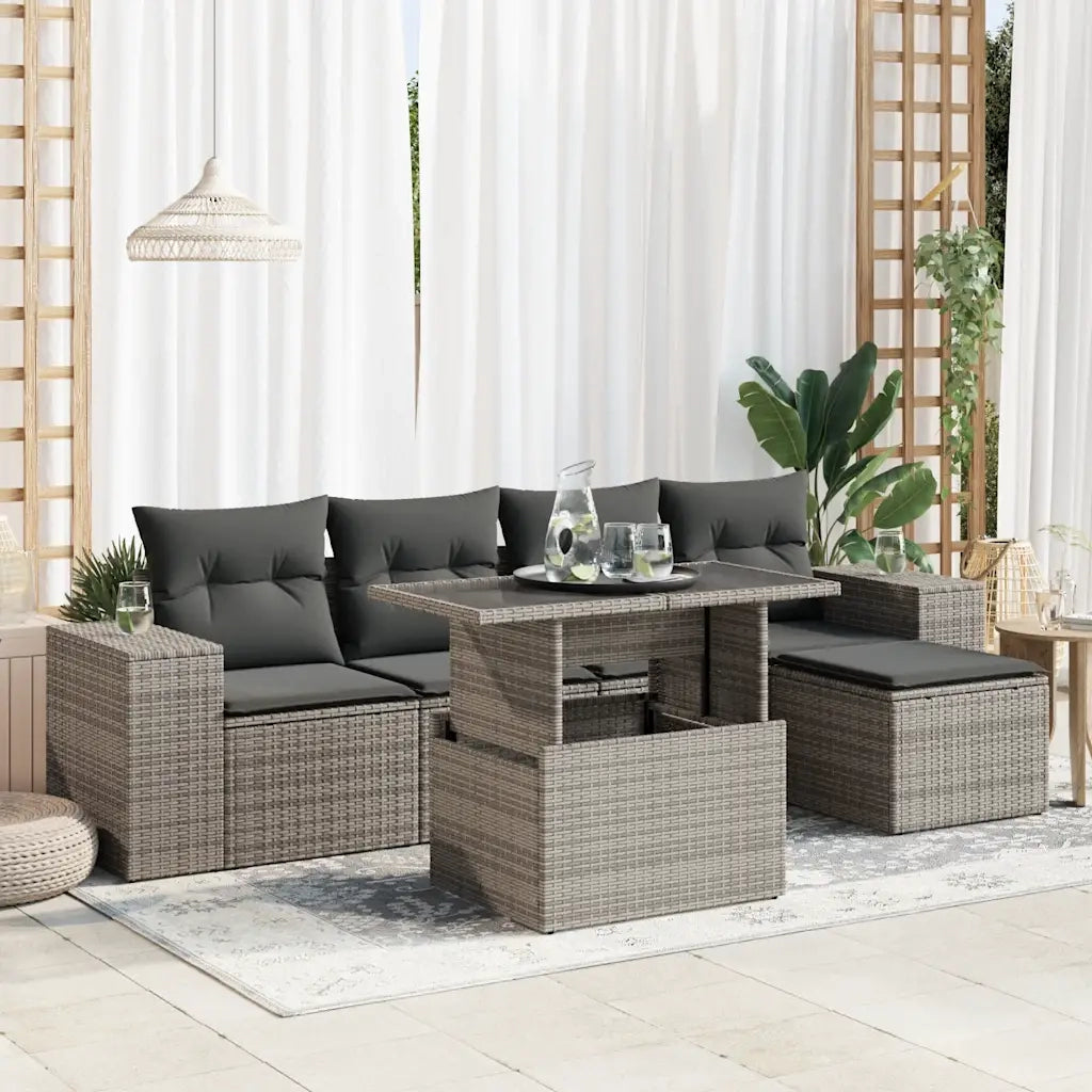 vidaXL Set Divano da Giardino 6 pz con Cuscini Grigio in Polyrattan