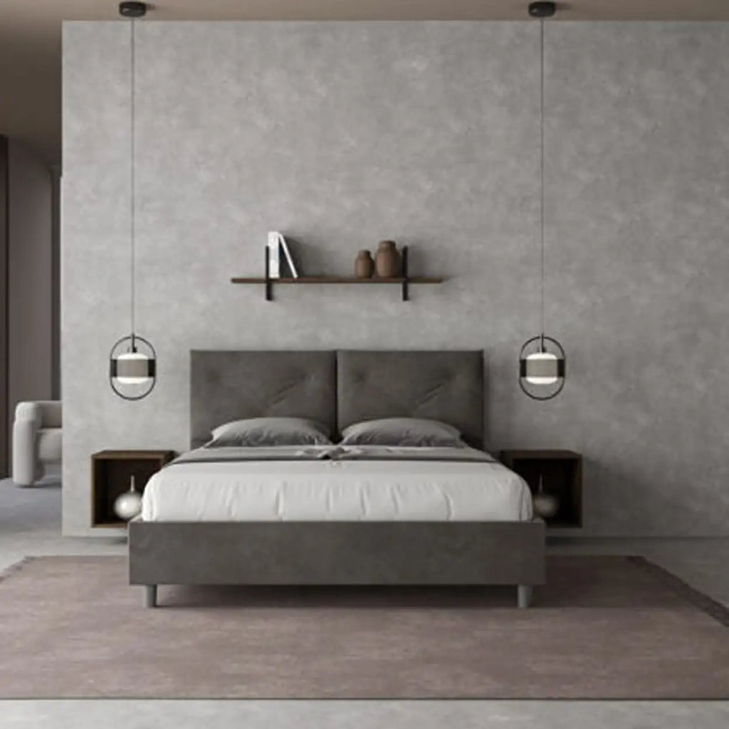 Letto matrimoniale con rete imbottito 160x200 microfibra grigio Appia