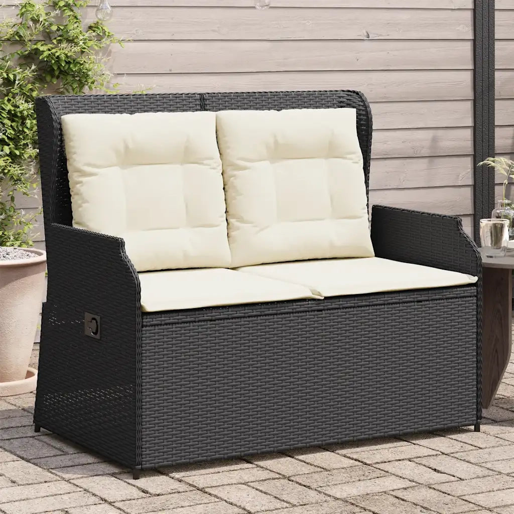 Panca Reclinabile da Giardino con Cuscini-Sgabello-Sedia da esterno Nera in Polyrattan 620164