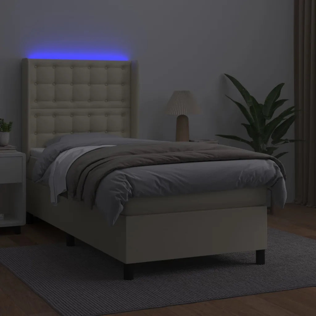 Giroletto a Molle con Materasso e LED Crema 90x190cm Similpelle cod mxl 56136