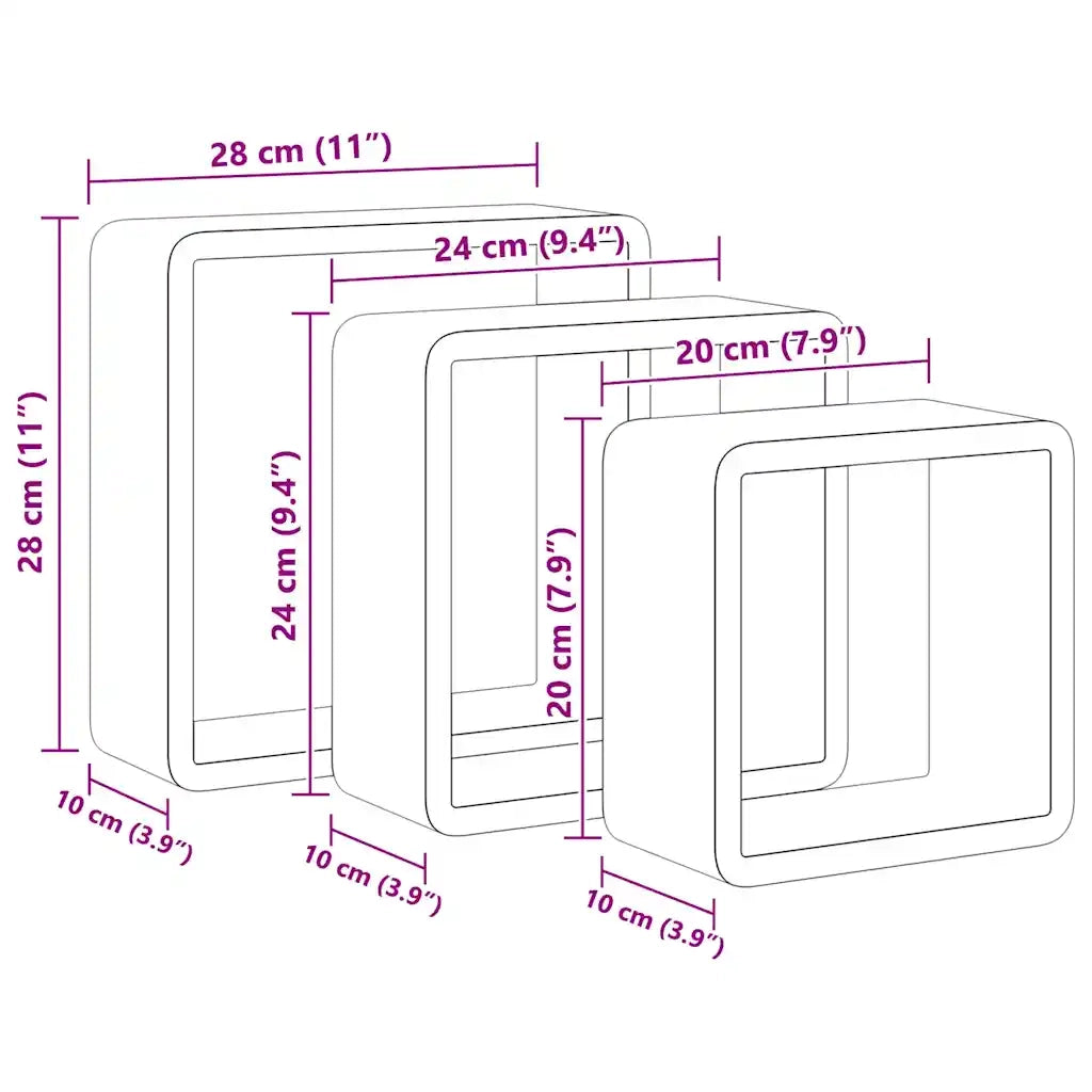 Mensole a Cubo da Parete 3 pz Grigie in MDF cod mxl 69830