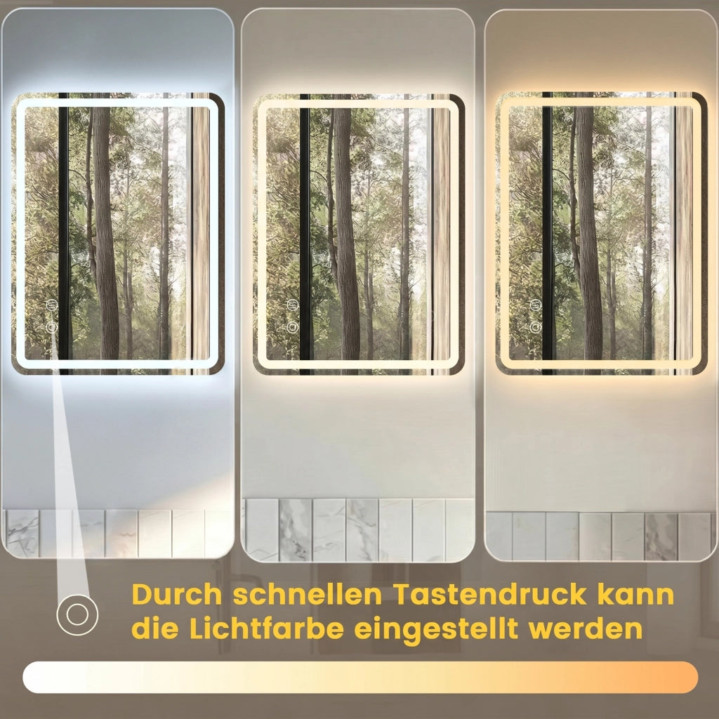 SPECCHIO da bagno LED 70x90 cm Argento in vetro, dimmerabile e antiappannamento