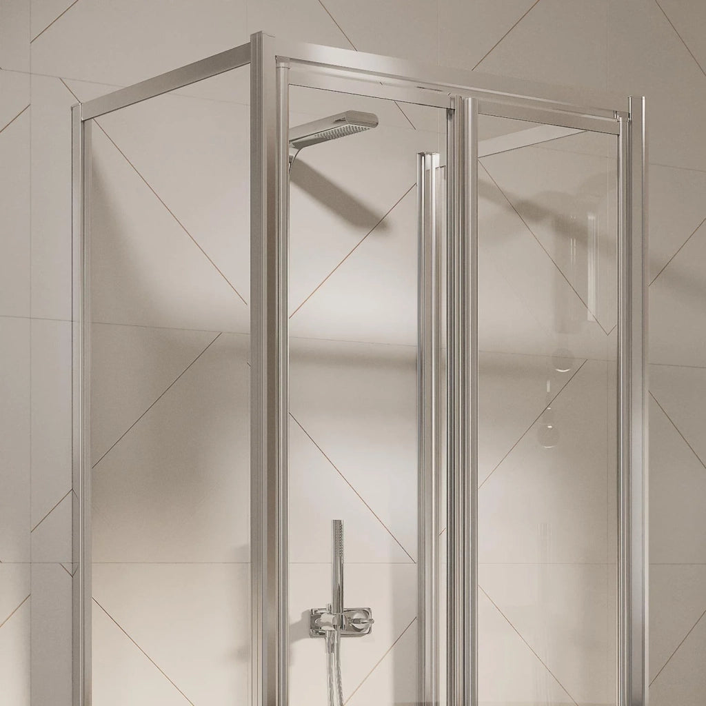 Box Doccia 3 lati 90x100x90CM H198 Cristallo Trasparente 2 Fissi+Saloon 2 Ante Battente 100 mod. West