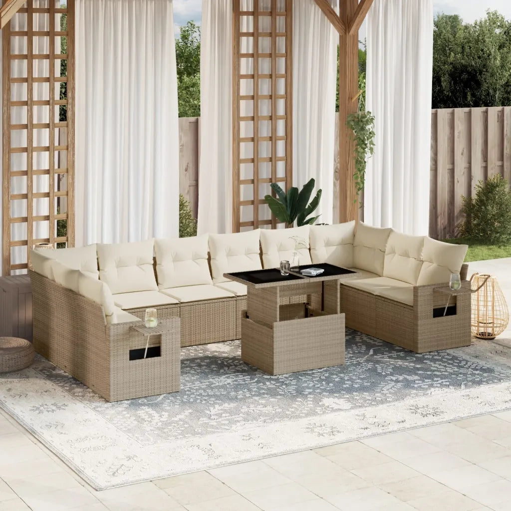 Set Divani da Giardino 11 pz con Cuscini Beige in Polyrattan 3268148