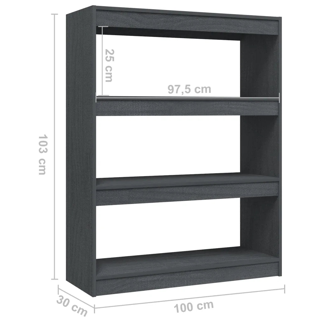 Libreria Divisorio-Scaffale per Libri-Mobile di Stoccaggio Grigio 100x30x103 cm in Massello di Pino