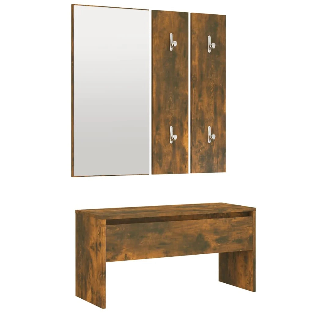 Set di mobili per ingresso e corridoio rovere affumicato 80 x 30,5 x 40 cm derivati ​​del legno 02_0010926