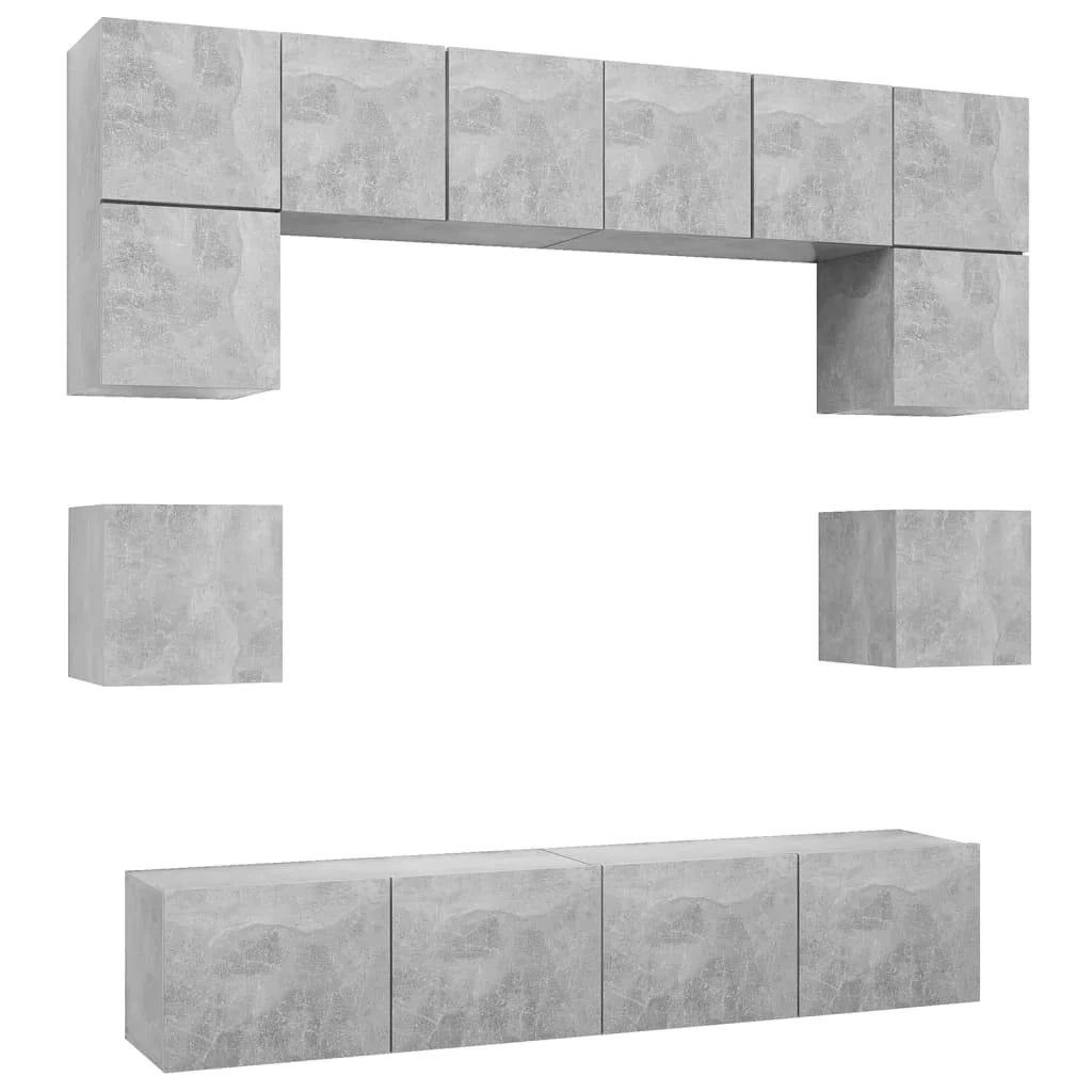 Set di mobili da 8 pezzi tra cui armadio credenza mobile TV televisore per soggiorno camera da letto salotto legno ingegnerizzato grigio 02_0025255