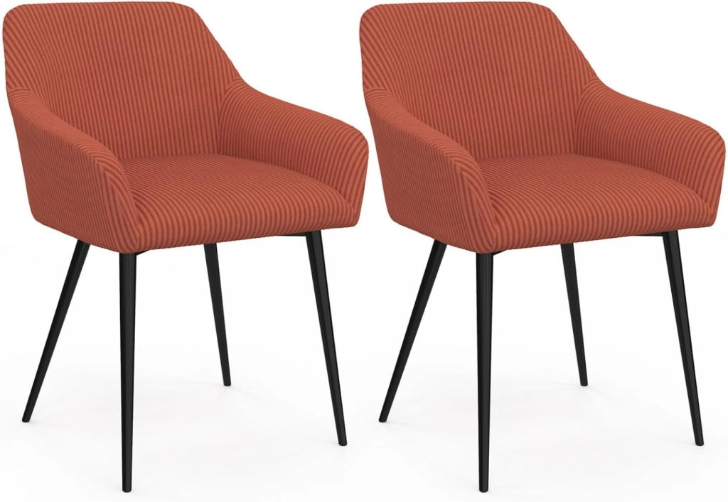Set di 2 sedie da sala da pranzo, poltrone da tavolo Jany in velluto a coste Terracotta