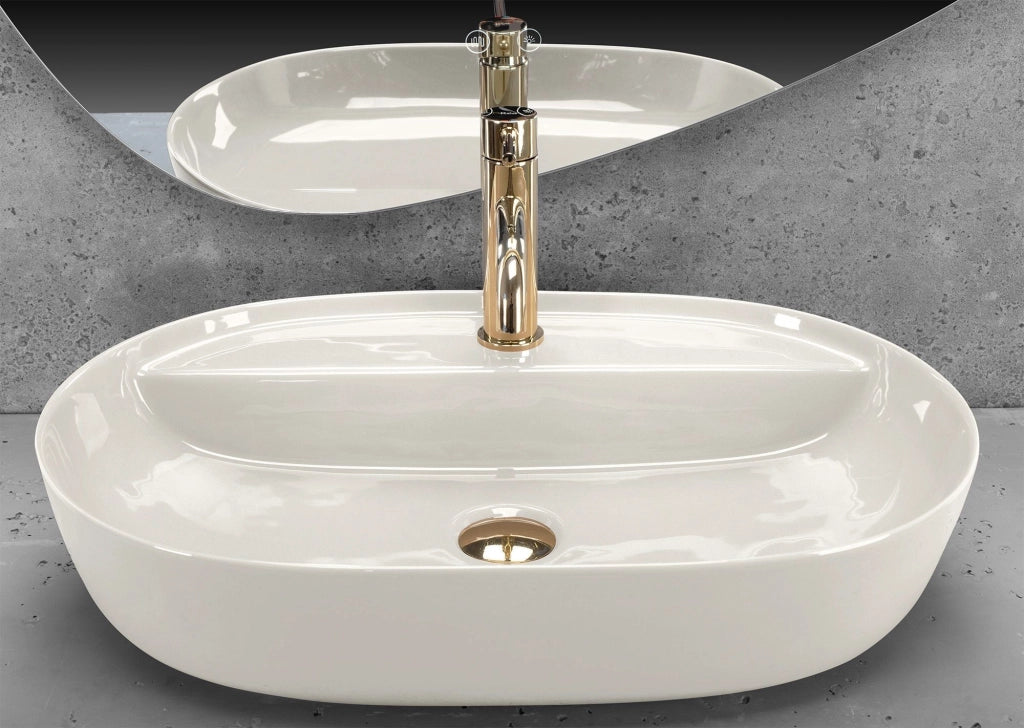 Lavabo Da Appoggio Rea Aura 61 Ecru Shiny