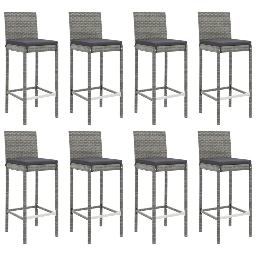Set Bar da Giardino 9 pz con Cuscini in Polyrattan Grigio