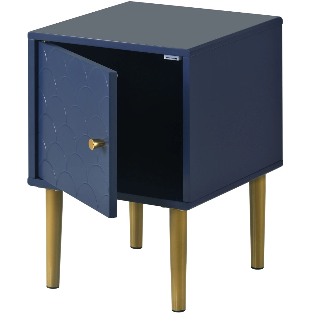 Comodino 35x35x51 cm con motivo a scaglie; chiusura magnetica; truciolare e metallo; blu navy