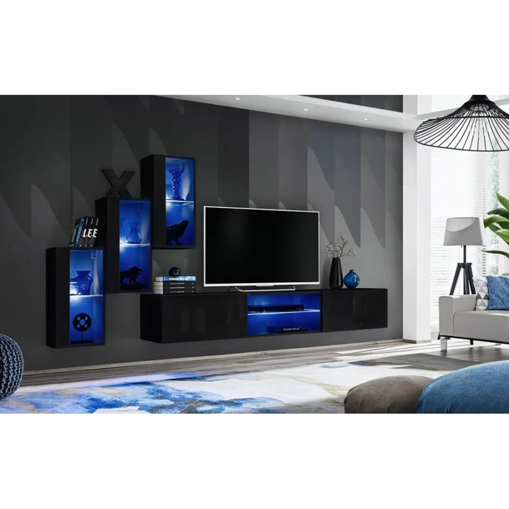 Set mobili da soggiorno SWITCH XXII – LED – Nero lucido – Design sospeso