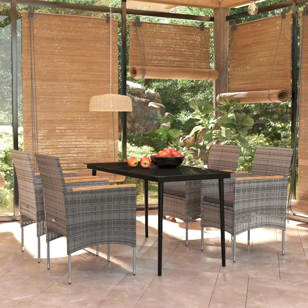 Set da Pranzo da Giardino 5 pz con Cuscini Grigio e Nero 3099349
