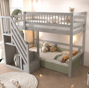 Letto a soppalco ULEVR 90x200 cm con scala contenitore e sponde alte, legno grigio