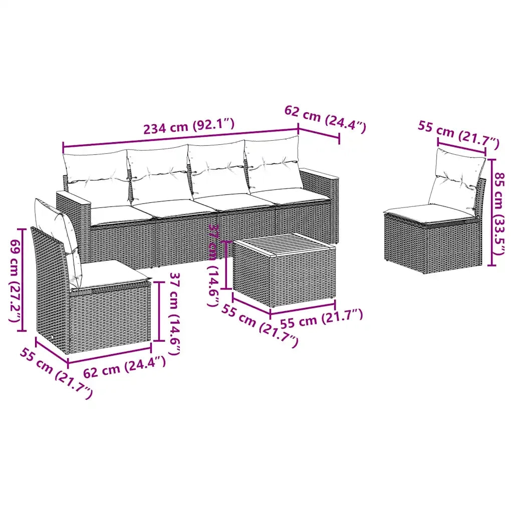 Set Divani da Giardino con Cuscini 7pz Nero Polyrattancod mxl 88513