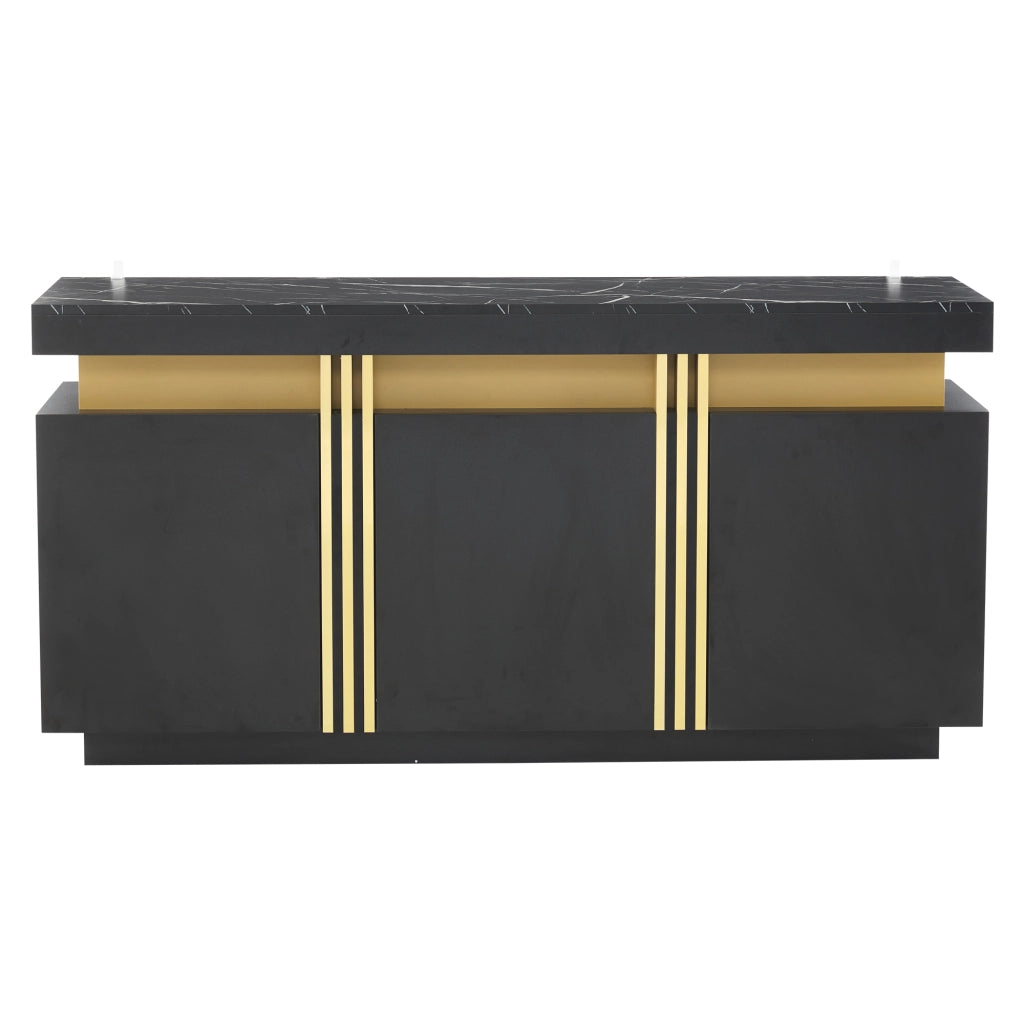 Credenza moderna nera 140x38x70 cm con 3 ante, 6 vani e ripiani regolabili