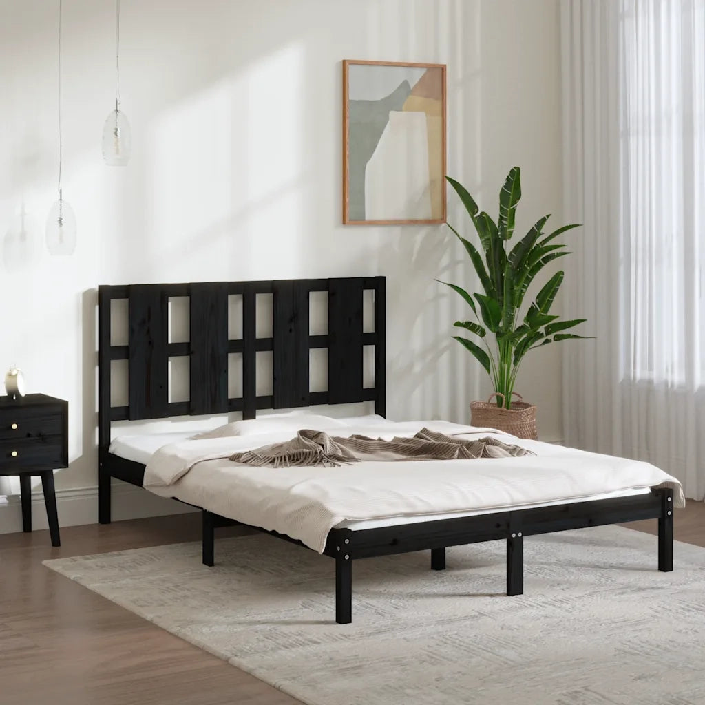 Letto matrimoniale | Letto per adulti | Giroletto Nero in Legno Massello di Pino 140x190 cm