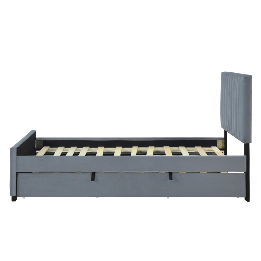 Letto imbottito 90x190 cm con letto estraibile in MDF, metallo e velluto grigio