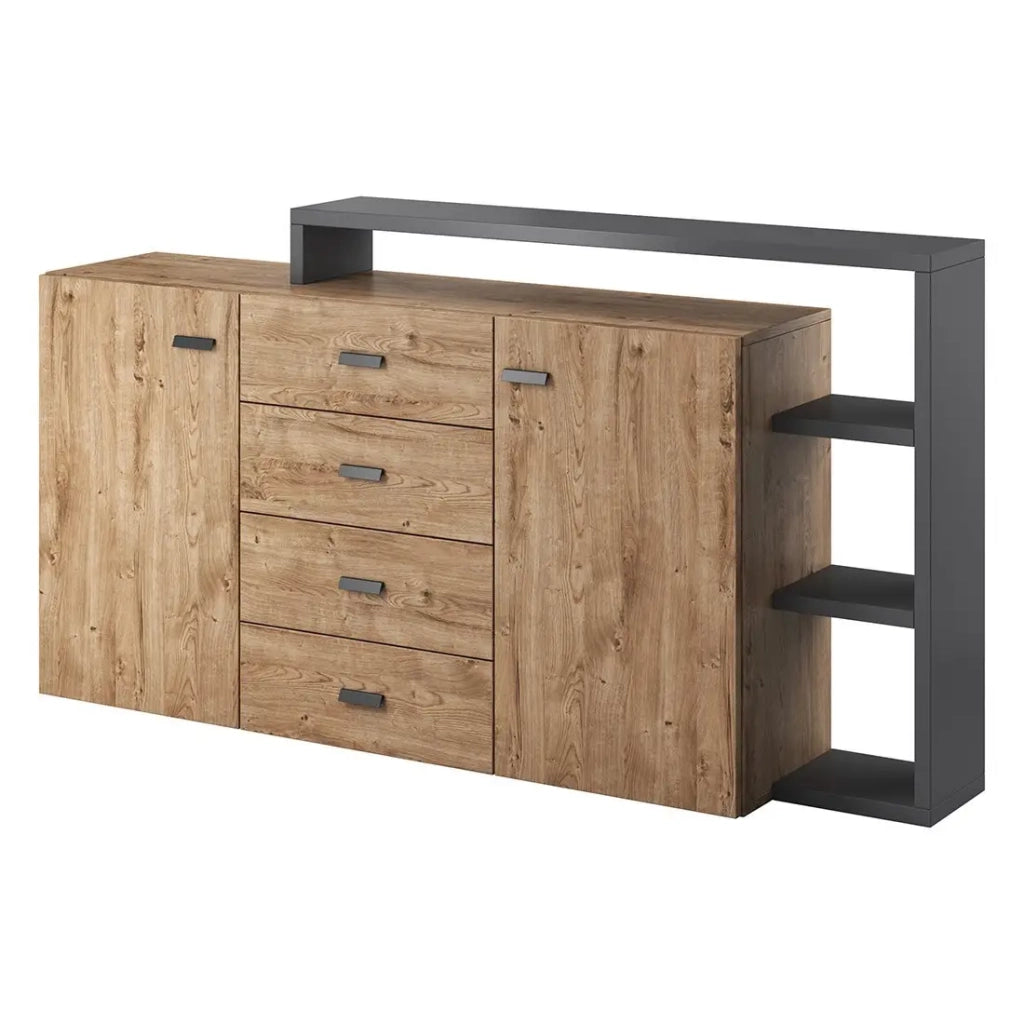Credenza con scaffale integrato collezione BERGAMO 180cm. Colori rovere e grigio.
