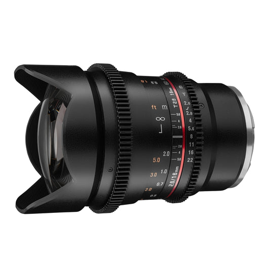 MF 16mm T2.6 Video DSLR Sony E - obiettivo video manuale con lunghezza focale fissa di 16mm per fotocamere full-frame o APS-C con attacco Sony E, ideale per architettura e paesaggi