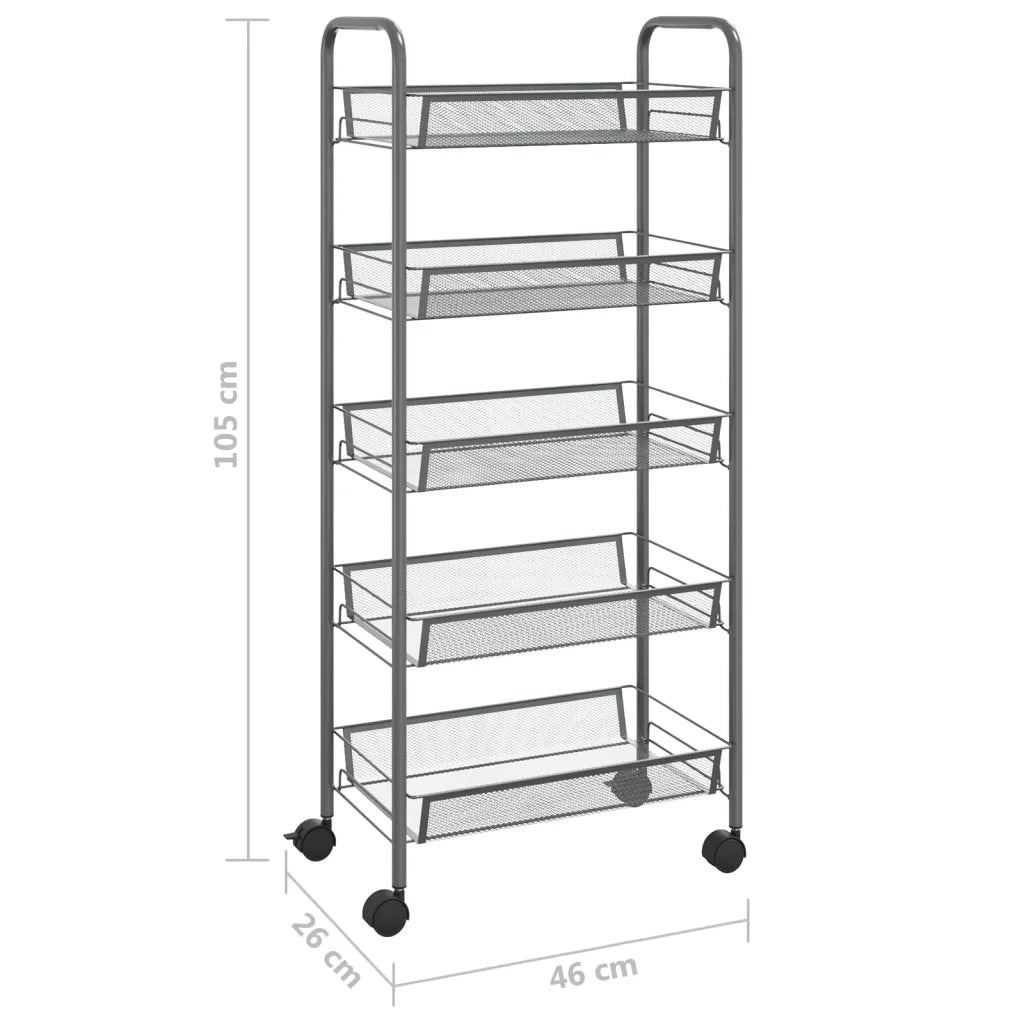 Carrello da Cucina con 5 Ripiani Grigio 46x26x105 cm in Ferro CFW7945075