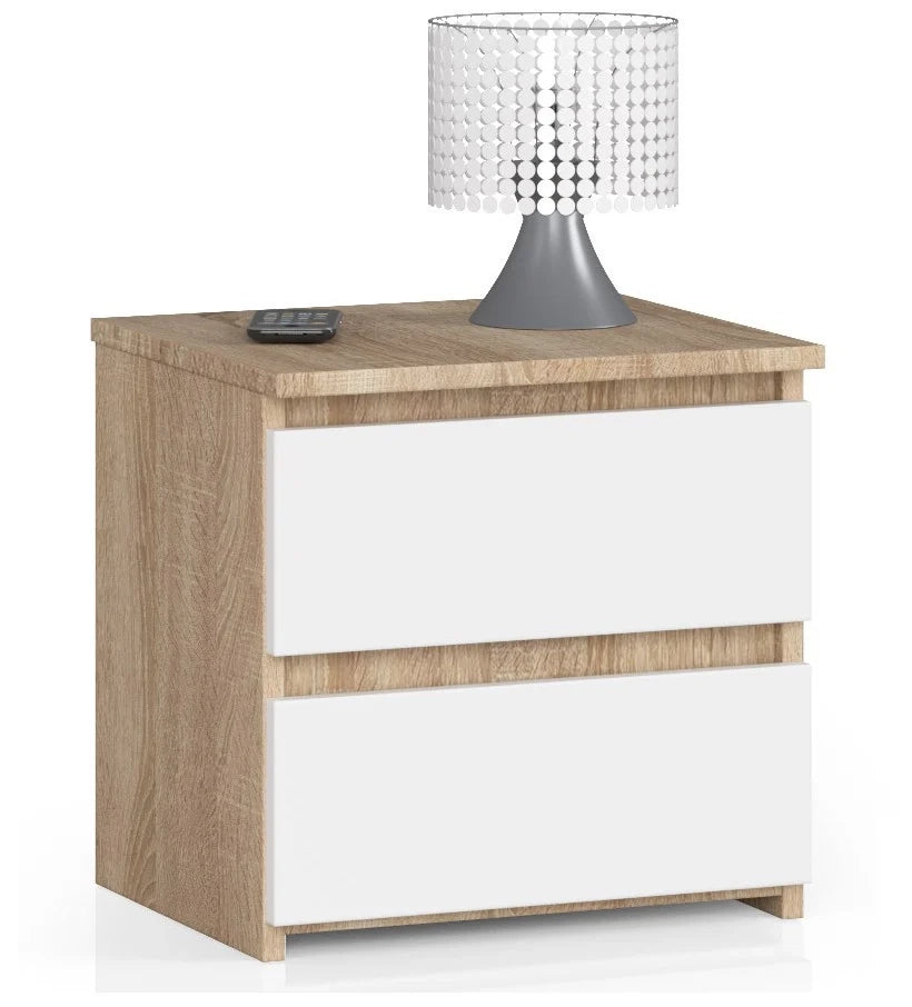 Comodino AKORD CL2 Sonoma Quercia 40 cm 2 cassetti inserto frontale Bianco 40x35x40 cm