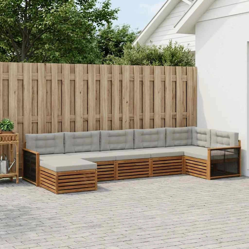 Set di divani da esterno 7 pz Naturale e Grigio Chiaro 3383624
