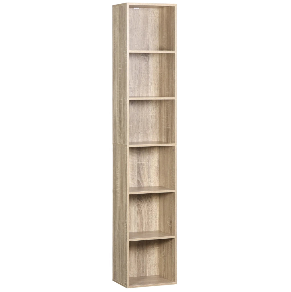 Libreria a 6 vani in MDF e truciolare effetto rovere