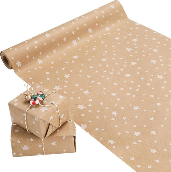 Papel da carta per avvolgere Natale 44cm x 15m - Disegno stellare in carta Kraft