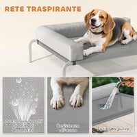 Brandina per Cani Rialzata 110x75x30 cm con Cuscino a L in Tessuto Grigio e Argento