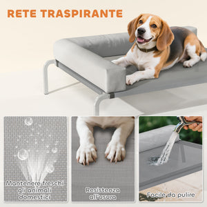 Brandina per Cani Rialzata 110x75x30 cm con Cuscino a L in Tessuto Grigio e Argento