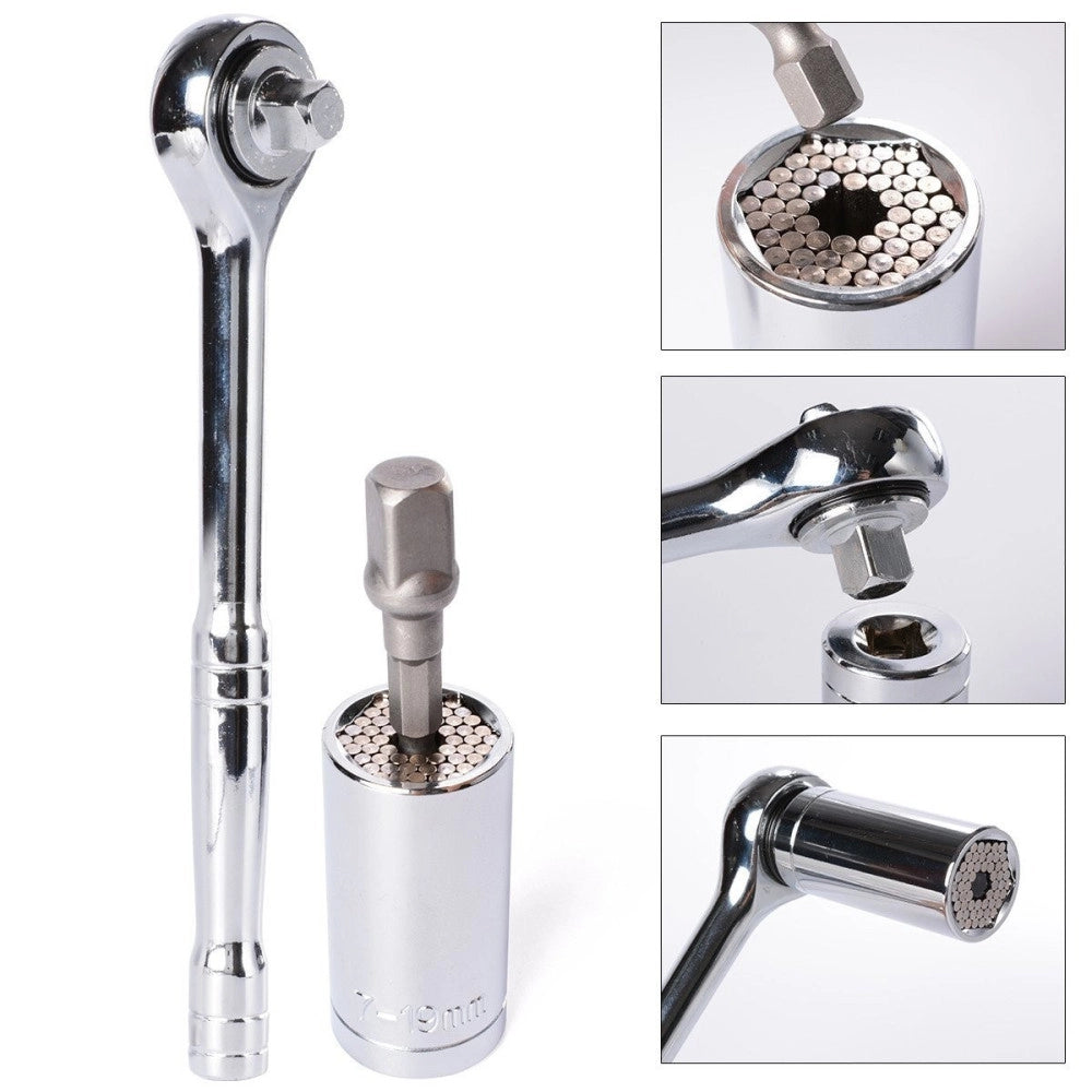 Trade Shop - Kit 3 Pezzi Chiave Universale A Bussola Da 7 A 19 Mm Avvita Svita Dado Bullone -