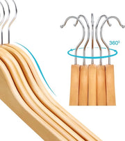 Chiodi per abbigliamento in legno massello - 20 pezzi, con staffa antiscivolo e fori, gancio 360° rotativo, 35 x 12 x 20 cm, colore naturale