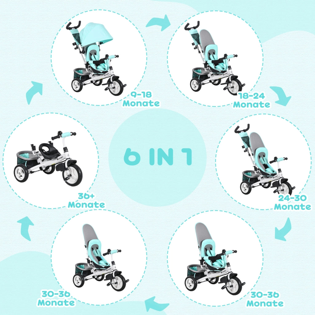 Triciclo per Bambini ¨C zephmum ¨C Verde, Metallo, con Cestino e Portabicchieri