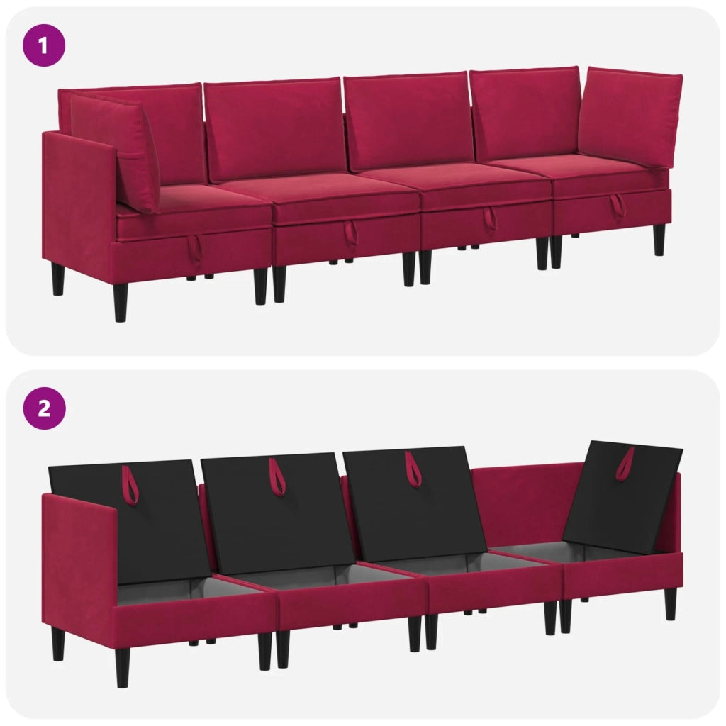 Set di mobili per il soggiorno 4 pcs Rosso Vino Velluto 3413749