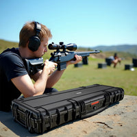 Waffenkoffer 118,9 x 40,5 x 16 cm für Langwaffen, Gewehrkoffer mit Schaumstoffpolsterung und Rollen für sicheren Transport, Langwaffenkoffer mit Tragegriff