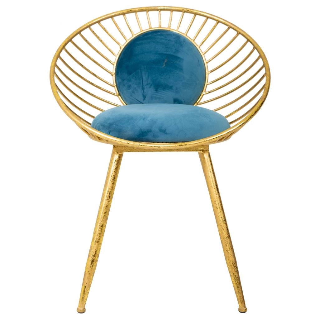Sgabello imbottita in metallo dorato blu 55x46x70h