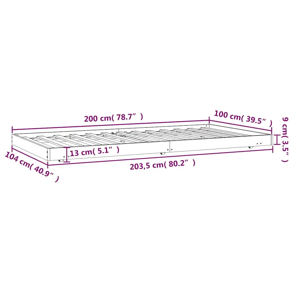 Giroletto senza Materasso-Struttura Letto Bianco 100x200 cm Legno Massello Pino 497197