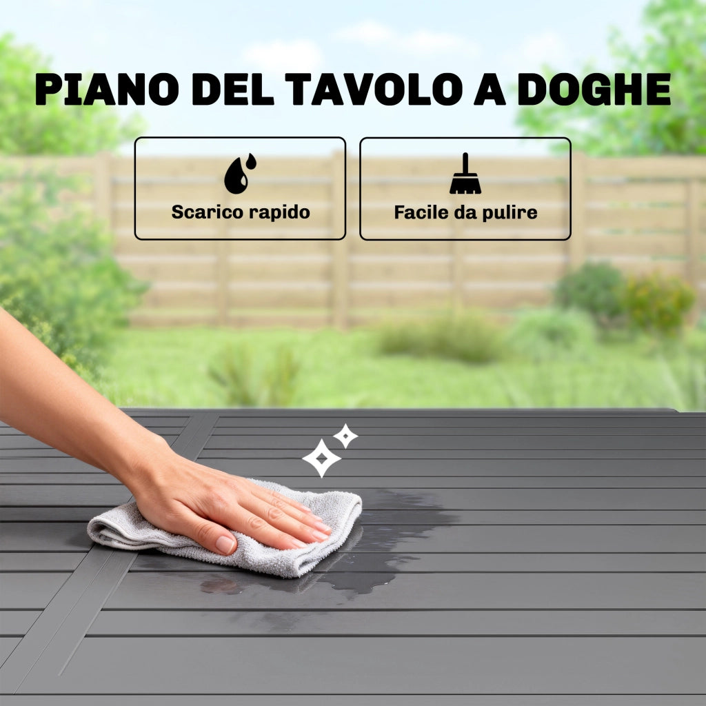 Tavolo da giardino allungabile 6-8 persone ¨C Xylo ¨C alluminio piano a doghe grigio scuro 110-170x90x75cm