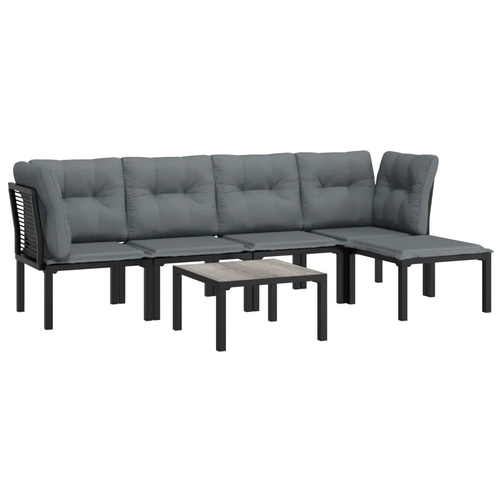 Set Salotto da Giardino 6 pz | Set di Mobili da Esterno in Polyrattan Nero e Grigio