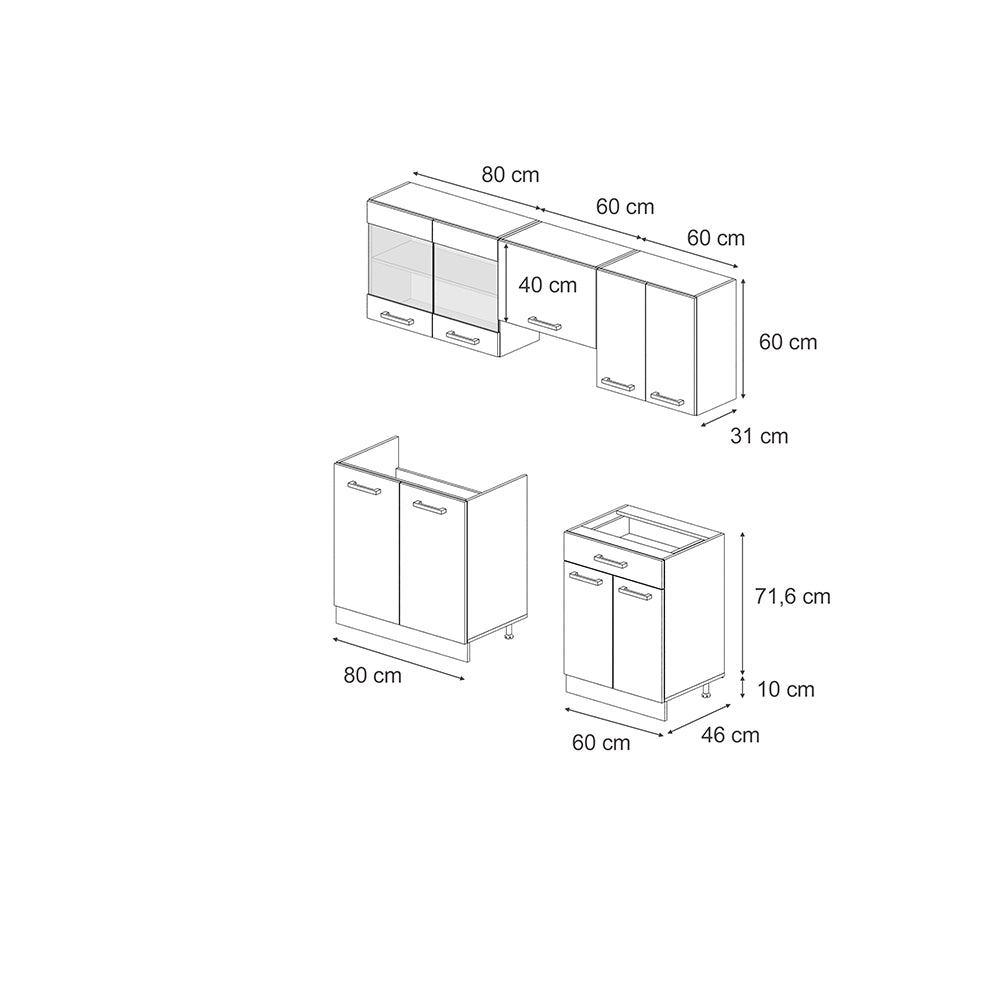 Cucina componibile R-Line Calce nera/Bianco 200 cm senza piano di lavoro Vicco