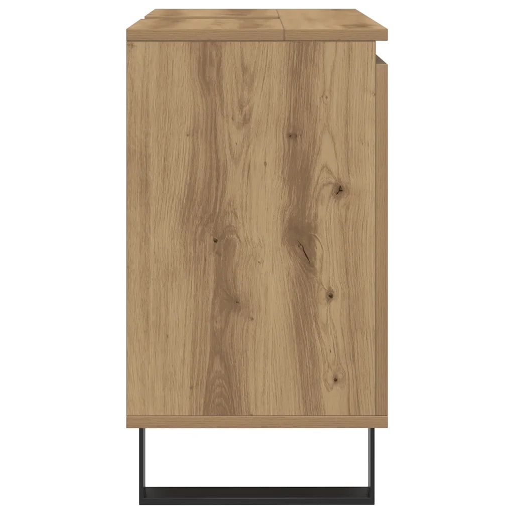 Mobiletto da bagno dal design moderno con vano contenitore 58 x 33 x 60 cm realizzato in legno di rovere composito finitura artigianale 02_0051101