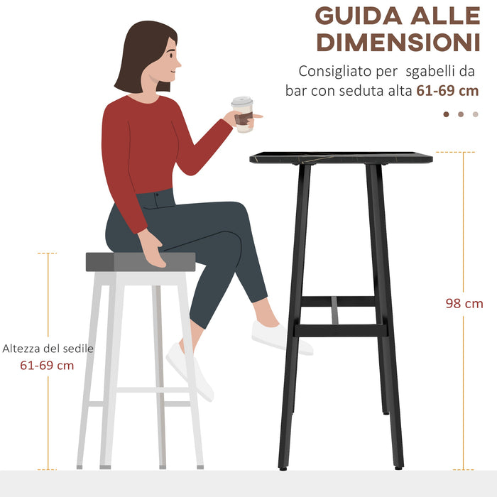 Tavolo Bar Rettangolare Alto 118x58x98 cm in MDF e Metallo Nero