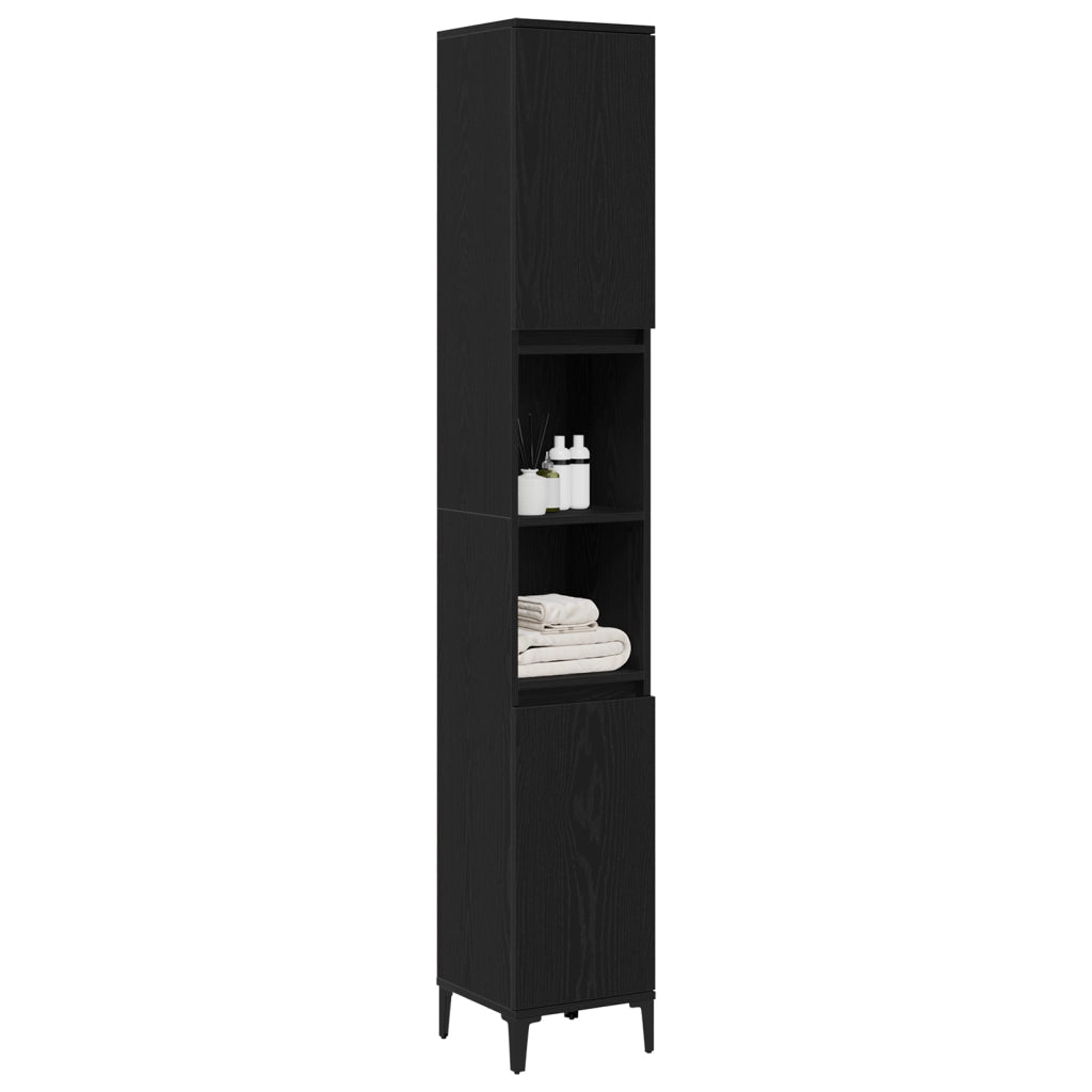 Armadio da Bagno  Nero Rovere 30x30x190 cm Legno Ingegnerizzato