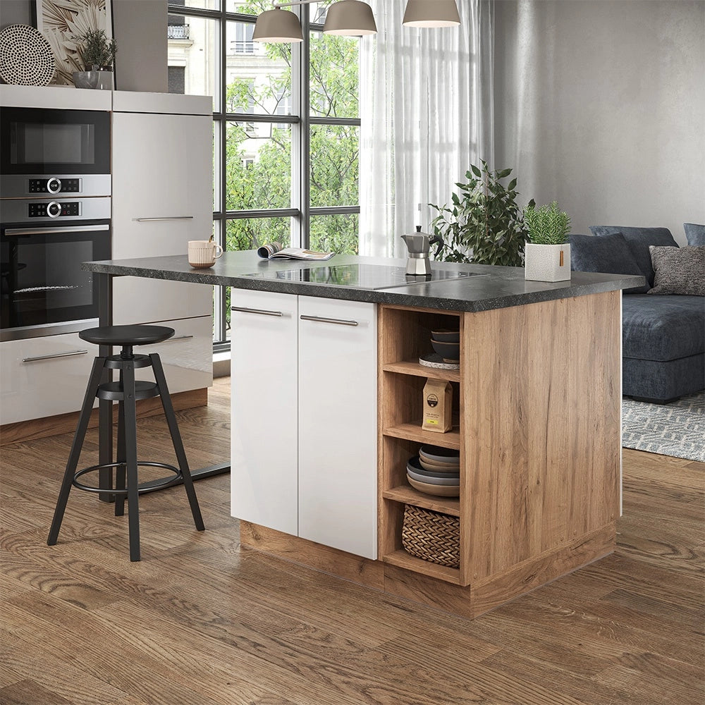 Isola cucina Fame-Line Bianco lucido/Rovere dorato 90 cm senza piano di lavoro Vicco